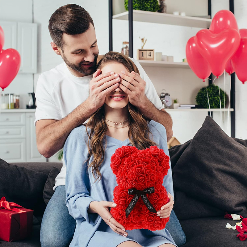 Oso rosa eterno , oso de flores artificiales, oso de peluche rojo para novia, día de la madre, cumpleaños, aniversario del Día de San Valentín