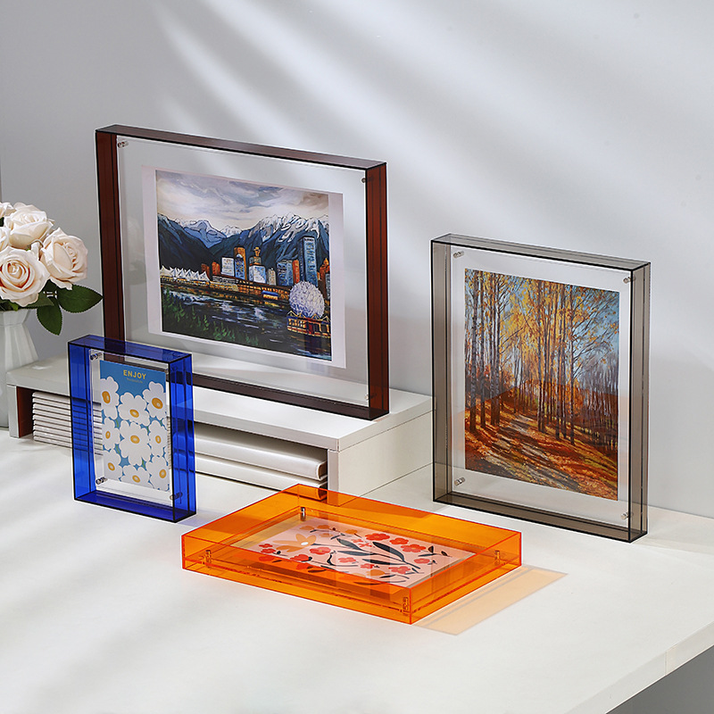 Multi-størrelse transparent akryl fotoramme æske fotokortholder indvendig ramme billeddisplay stativ kontor hjem skrivebord dekoration