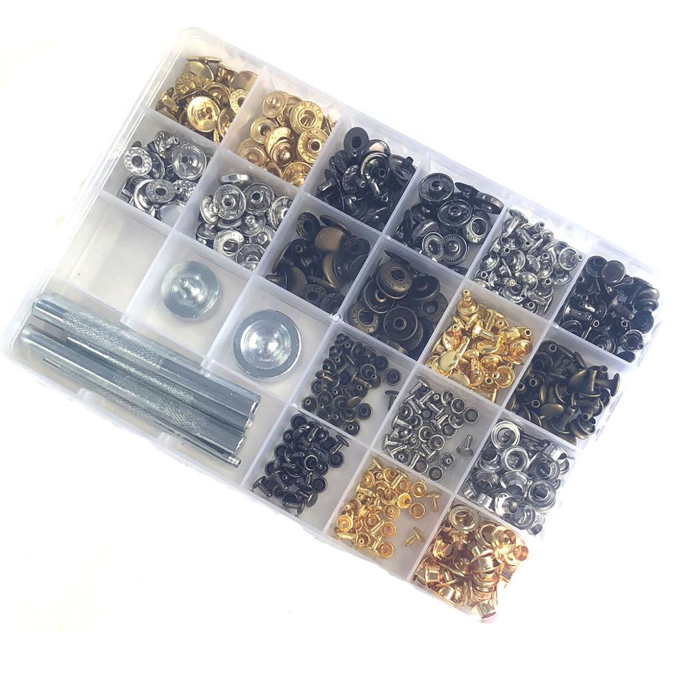 Kit de remaches de cuero, broches de Metal, incluye Kit de botones a presión, Tornillos, pernos de presión, remaches para cuero, cinturón, chaqueta, artesanía de cuero DIY