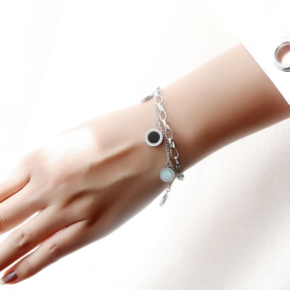AENINE Edelstahl Multi-schicht Römischen Ziffern Damen Armbänder Klassische Charms Engagement Armband Für Frauen AB18169