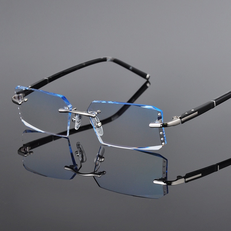 1.61 Brekingsindex Randloze Custom Leesbril Mannen Diamond Trimmen Recept Custom Presbyopie Bril Metalen Taaiheid