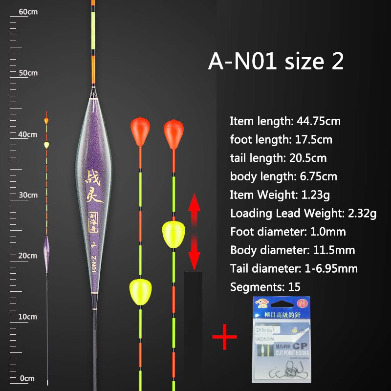 1 Piece Vertical Fishing Floats Fresh Water Lake River Fishing Buoy Nano Bead Moveable Tail Flatador Carp Fishing Tools Tackle: A-N01 size 2