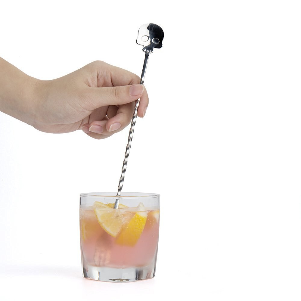 Novelty Stainless Steel Skull Bar Spoon Cocktail Mixing Spoon With Fork Cool Bar Tool For Bardenter