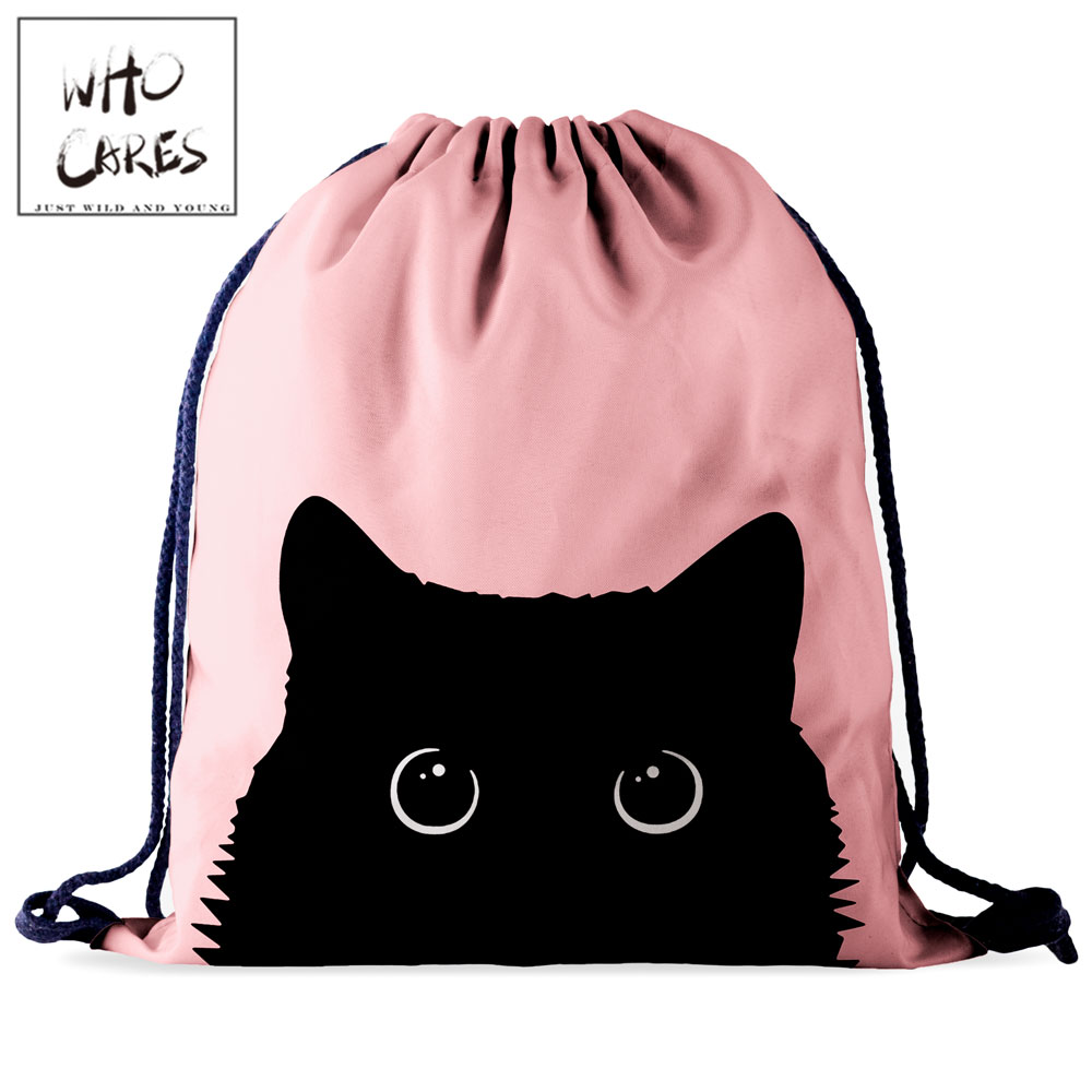 Who Cares Tasje Gym Bag Roze 3D Afdrukken Kat Rugzak Vrouwen Draagbare Winkelen Mode Schoen School Tas Voor meisje