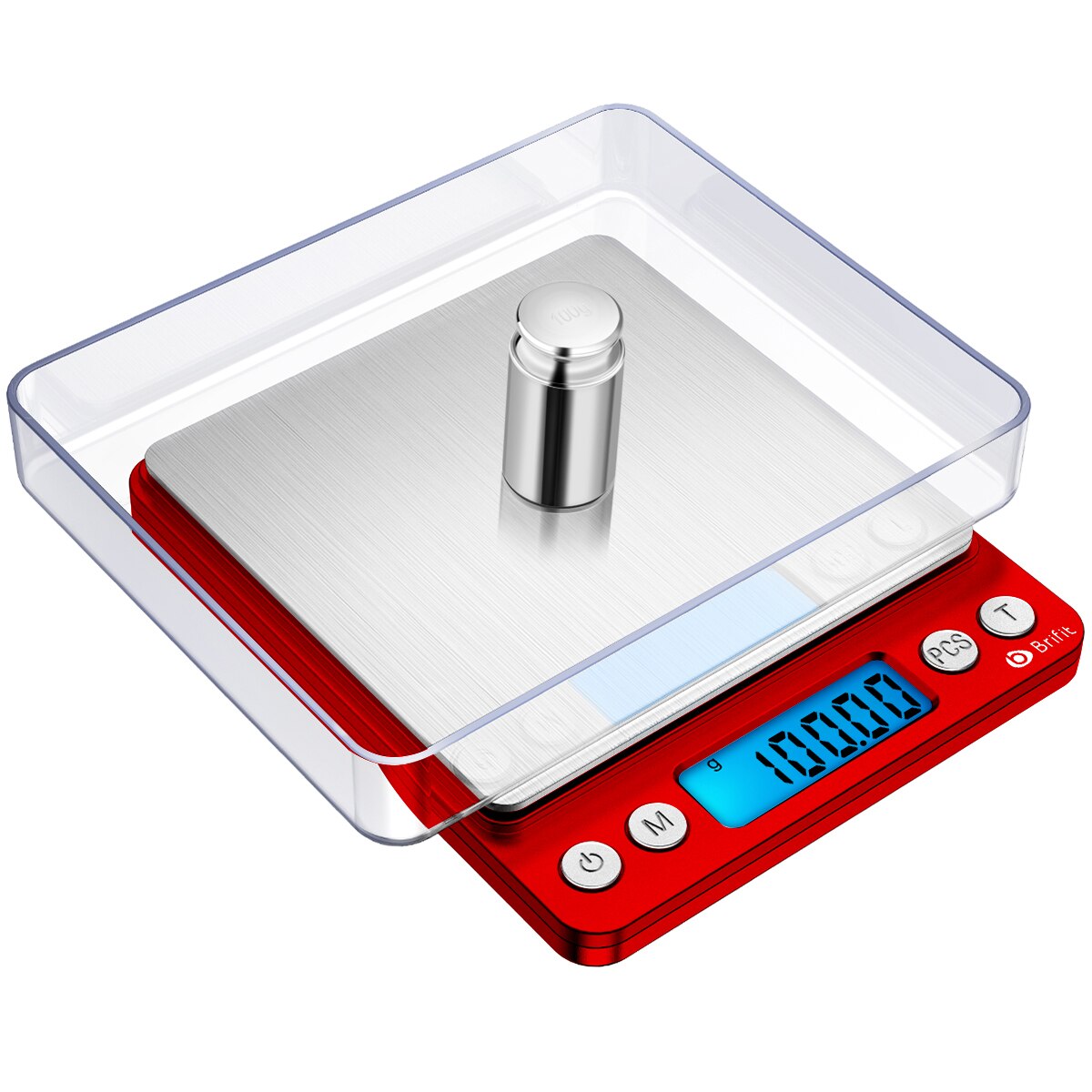 Oria balança digital de cozinha, mini balança de bolso para joias, portátil, display lcd, 500g/ 0.01g: Vermelho