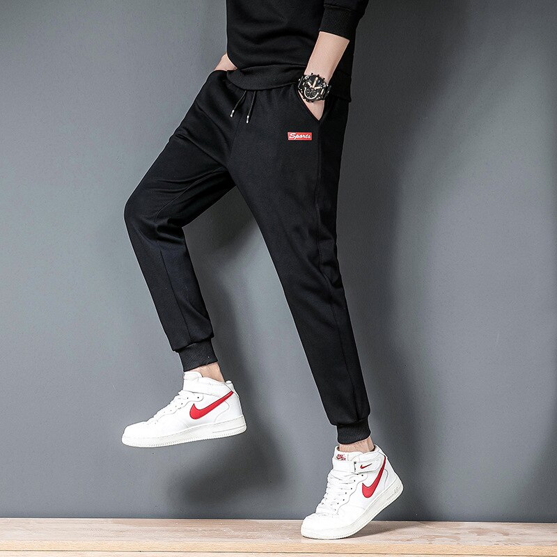 Lente en zomer 20 vrijetijds sportbroek heren effen veter katoenen eenvoudige en veelzijdige leggings middelhoge taille grote sportbroek