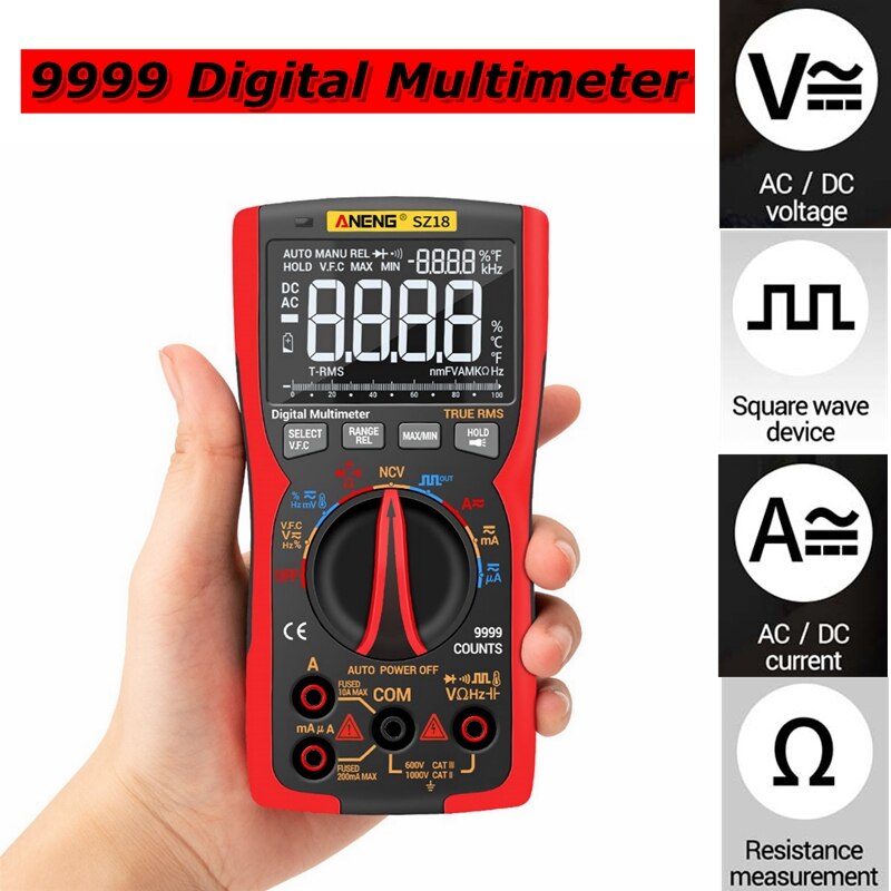 SZ18 9999 Counts Automatic Range Digital Multimeter Triple LCD Display Solar Panel System Analog Tester Multimetro