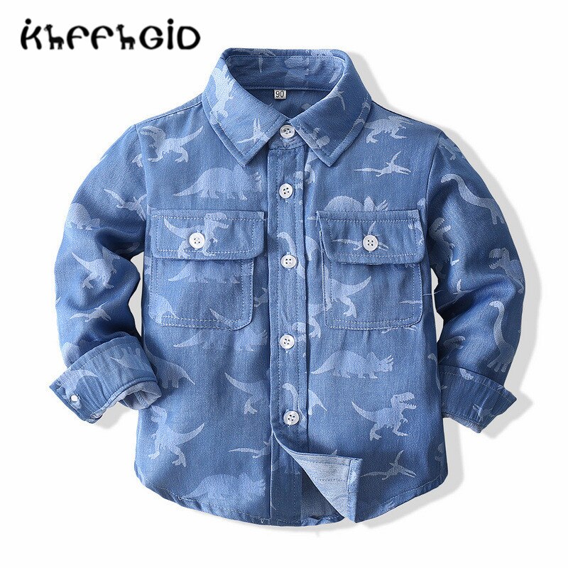 Top a maniche lunghe in denim a maniche lunghe primavera e autunno camicia a maniche lunghe in denim di dinosauro a maniche lunghe per ragazzi 2-6 anni