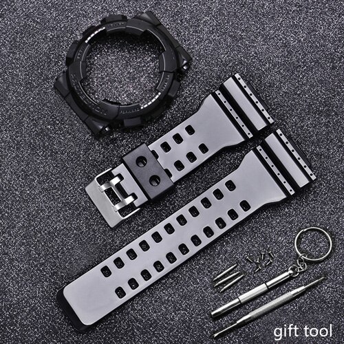 Vervangende band voor casio g-shock ga  gd 110 120 rubberen hars horlogeband glanzend mat heren waterdichte sportarmband: Zwart zwart glans
