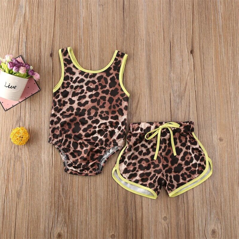 Nyeste sommer toddler børn baby piger drenge leopard badedragt bikini sæt spædbarn børn badetøj badedragt badetøj