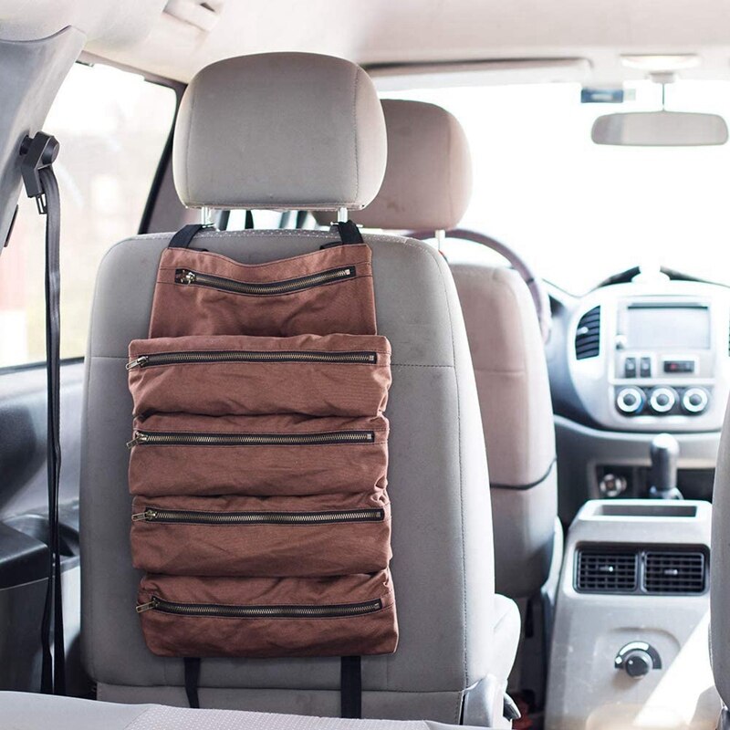 Bruin Multi-Purpose Tool Roll Up Tas Moersleutel Roll Pouch Canvas Tool Auto Ehbo-kit Opknoping Tool Rits carrier Tote