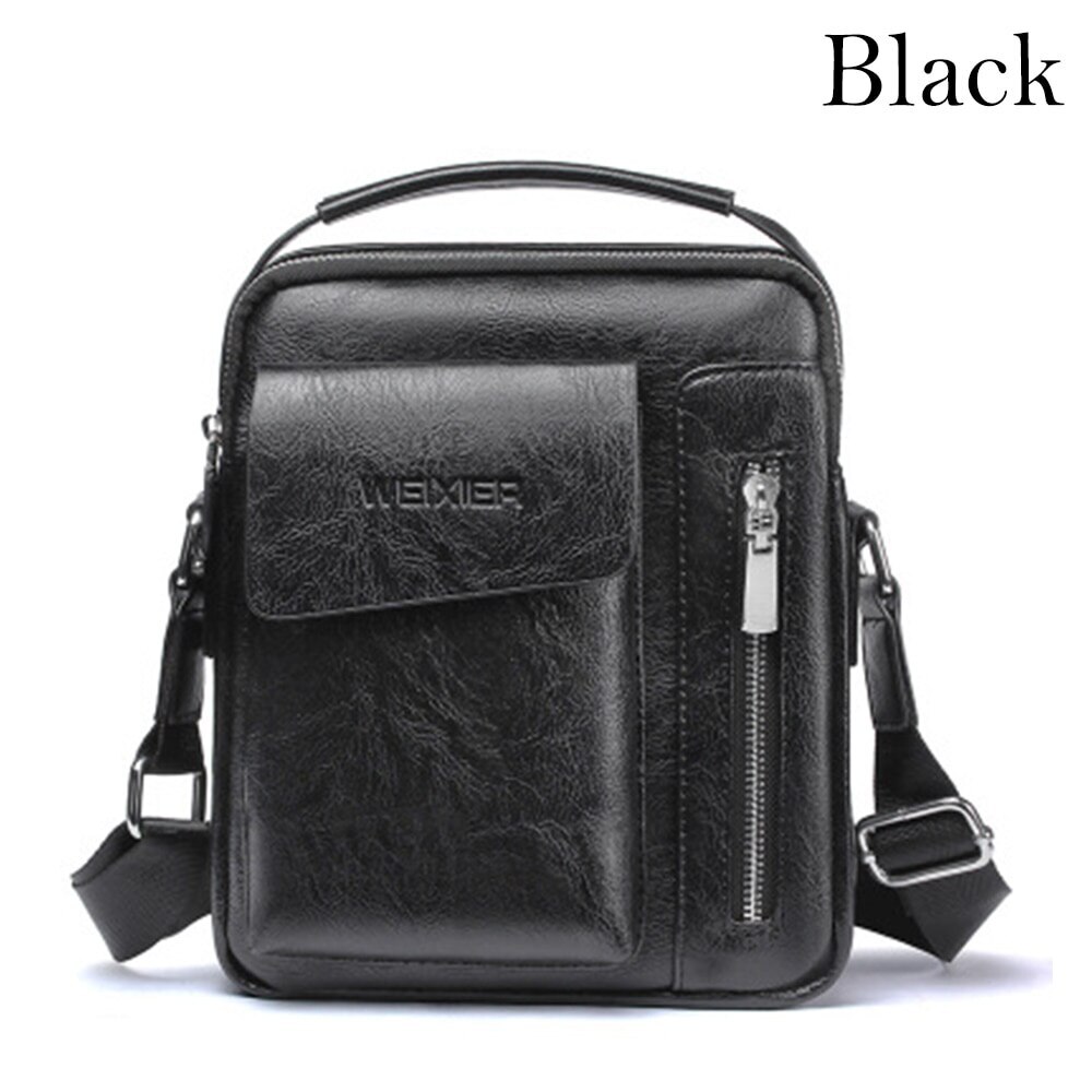 Retro Men Solid Color Bag Faux Leather Briefcase Large Capacity Tote Shoulder Bag Large Casual Business Laptop Briefcase: B  black