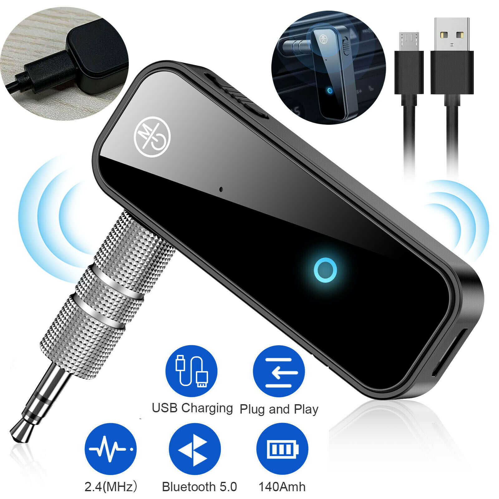 Usb trådløs bluetooth 5.0 sender modtager 2 in 1 lydadapter 3.5mm aux bil lyd til bil mic musik modtager