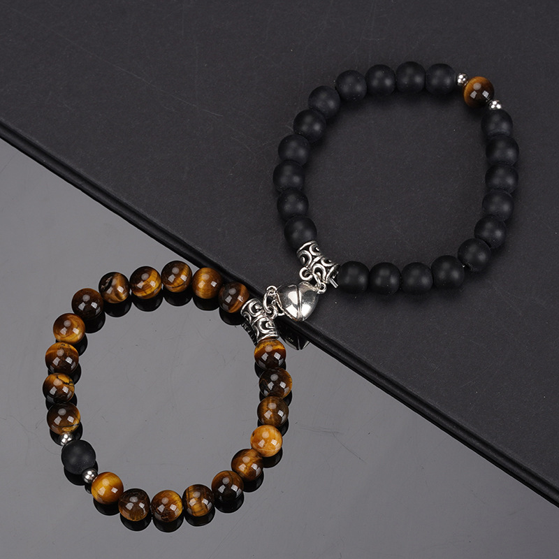 Pulsera de cuentas de piedra Natural para amantes, pulsera con imán de corazón de distancia, de joyería de de amistad, 2 piezas por juego