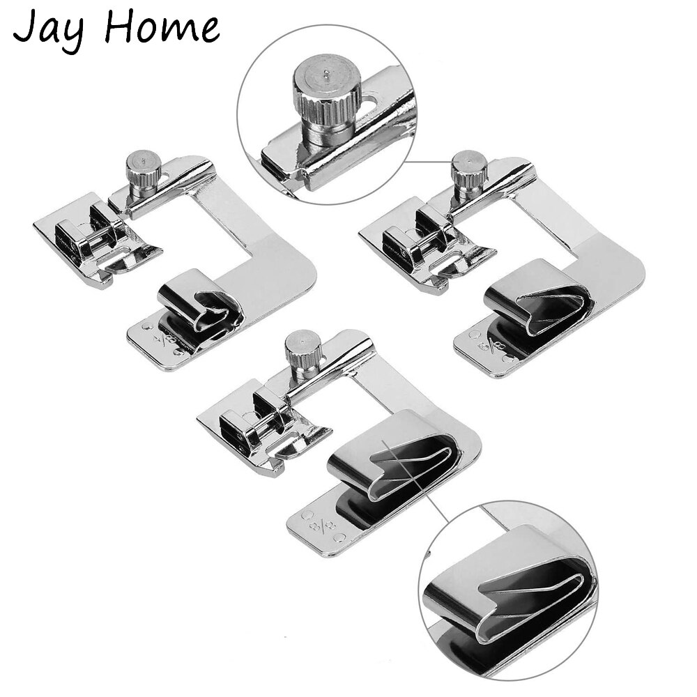3 Size Adjustable Wide Rolled Hem Presser Foot Sewing Machine Foot Narrow Rolled Hemming Foot for Low Shank Sewing Machine