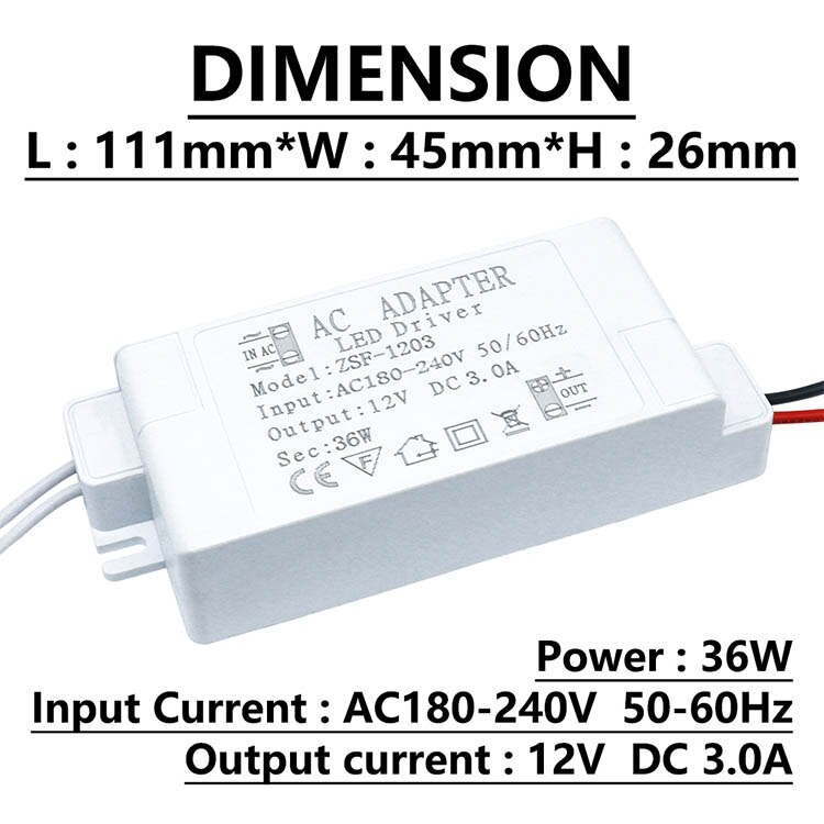 6W 12W 24W 36W 48W 60W LED Lighting Transformers AC220V TO DC12V LED Driver Power Supply 12V For LED Strip Lights 5A adapter: Red