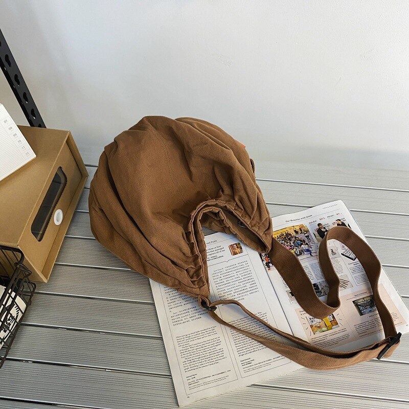 100% Katoen Tiener High Street Canvas Hobo Schoudertas Student Casual Zachte Doek Big Size School Boek Laptop Messenger Bag: Bruin