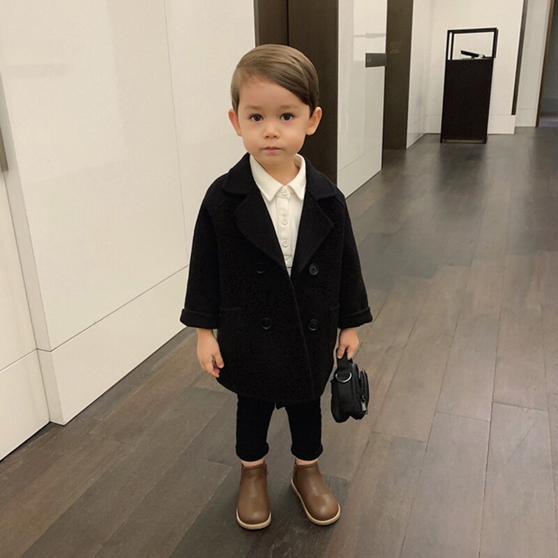 Jongen Meisjes Wollen Jas Winter Katoen Lange Jassen Kid's Bovenkleding Kleding Peuter Kinderen Kleding Casual Turn-down Kraag plaid