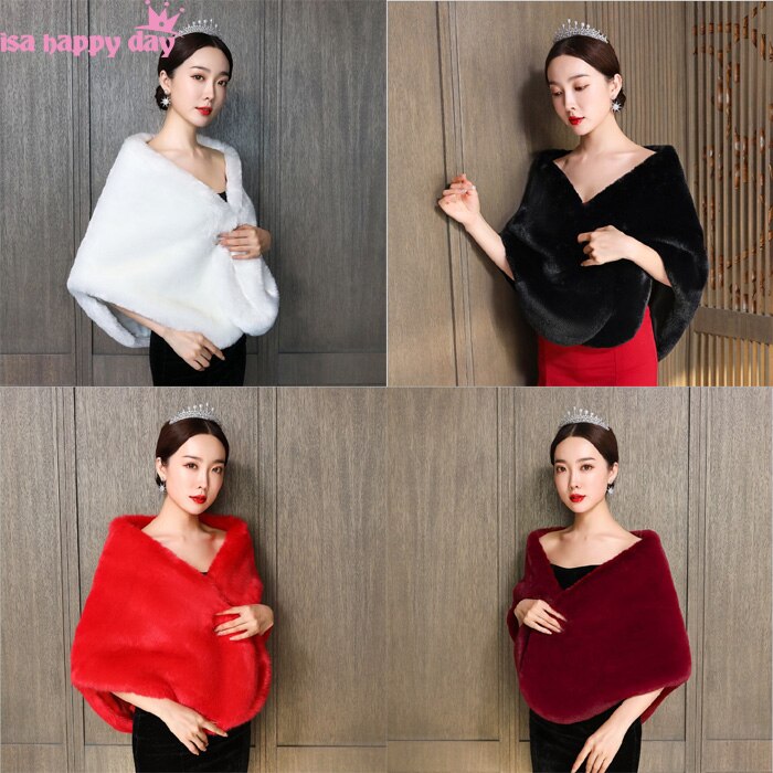 Burgund Schwarz Faux Fell wickeln Frauen Prom Abendkleid Abdeckung hoch Schal Hamdade zucken Pelz Stola Hochzeit Jacke Zubehör