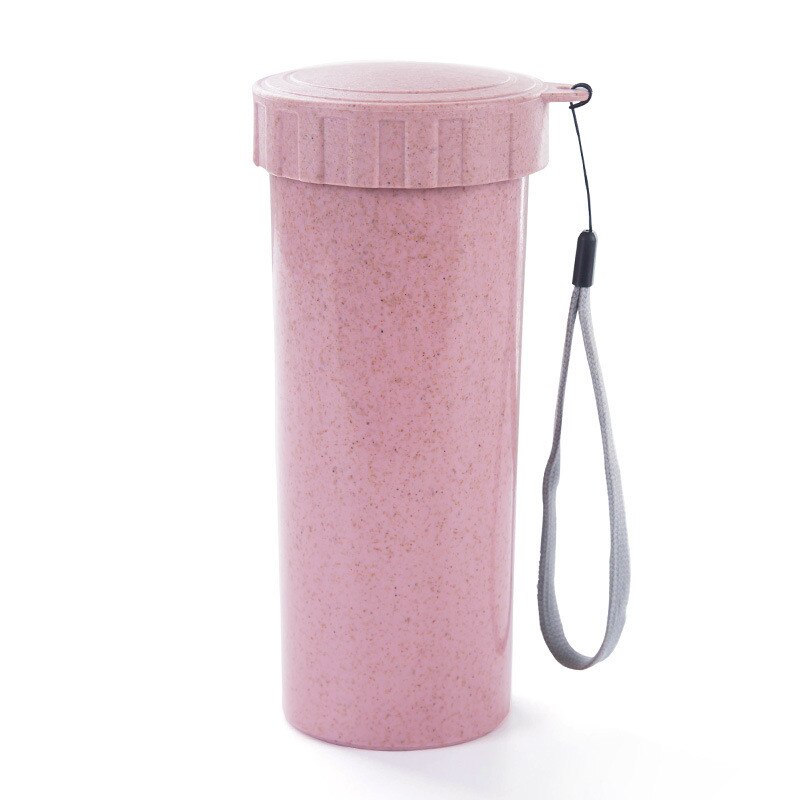 340Ml Draagbare Waterfles Lekvrije Reizen Kantoor Koffie Thee Water Fles Stro Tarwe Plastic Water waterkoker: Roze