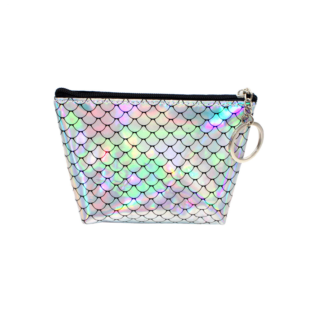 2019New fermeture éclair femmes fille impression fleur collations porte-monnaie portefeuille sac changement porte-clés avec poche: Silver