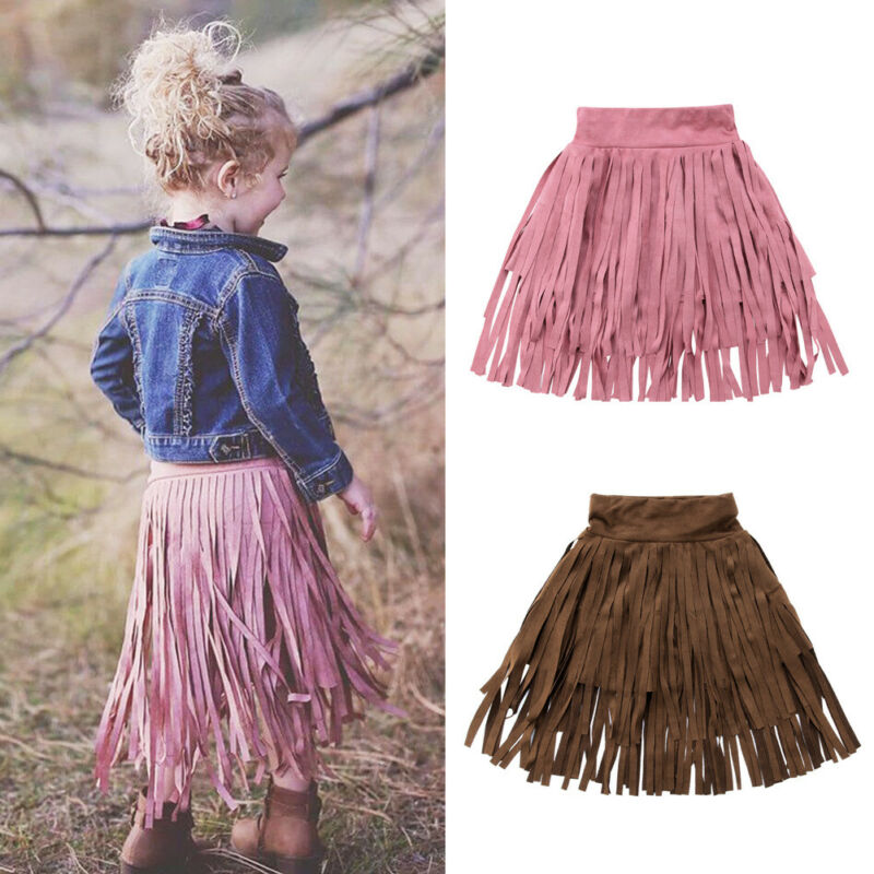 2-7Years Kids Girl Toddler Tassel Skirt Solid Summer Autumn Princess A Line Skrits Children Costumes