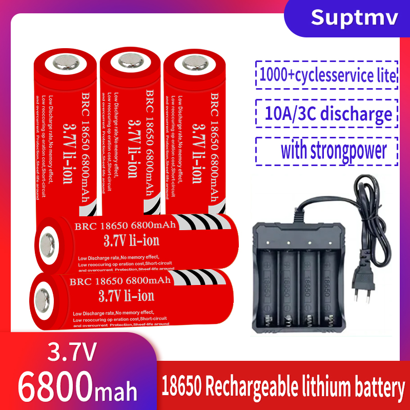 Akku 3.7v 6800 mah brc 18650 ladattava akku litiumioniakku litium-ioniakku + laturi
