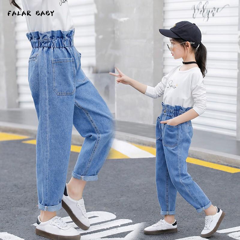 Kids/Korean Jeans For Teens/girls 12 Years Old Children's Jeans Teenage Pants High Waist Elastic Jeans Pants For Teens 9