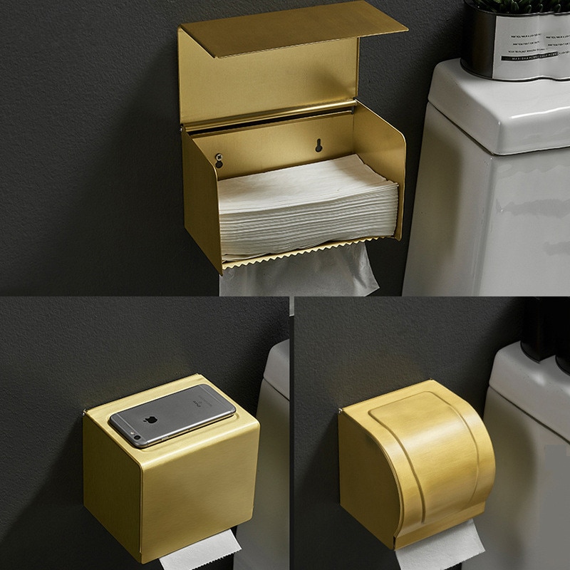 Badkamer Papier Houder Aluminium Geborsteld Goud Badkamer Papierrol Tissue Holder Box Rack Toiletrolhouder Tissue Dozen