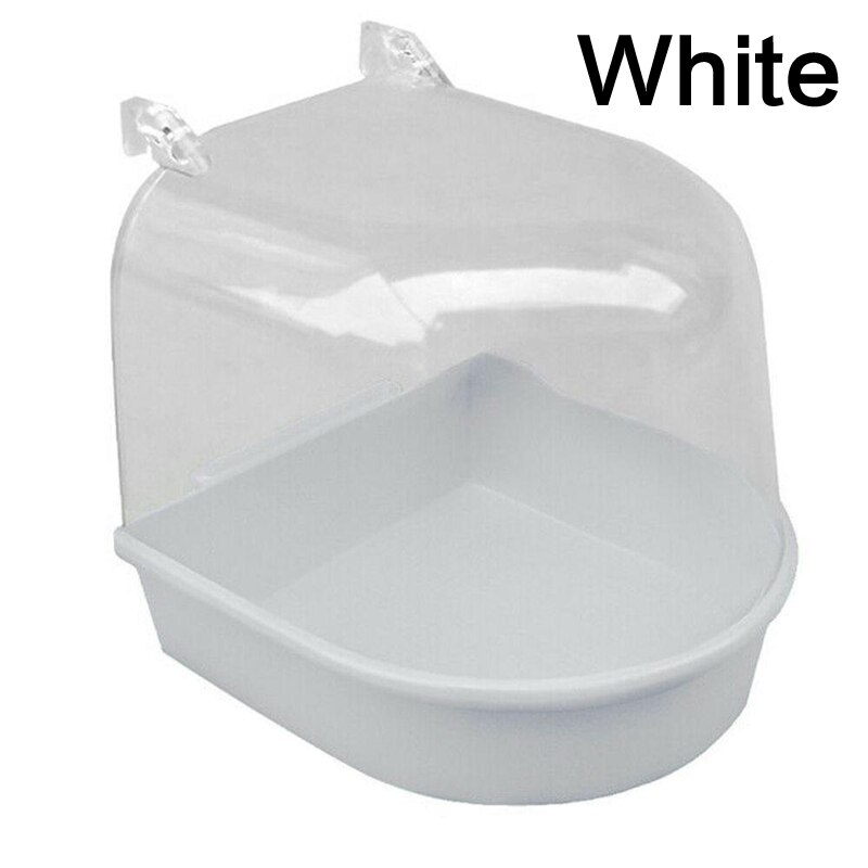 1pc Bird Plastic Shower Pet Bird Bath Box Parrot Bath Hanging Basin Parrot Shower Food Bowl Birds Supplies Outdoor Portable: White