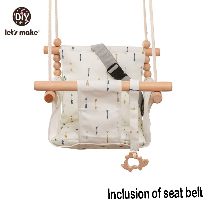 Let's Make Baby Swing Set Cartoon Canvas Chair Hanging Wood Outdoor Baby Toy Outdoor Small Basket Safe Recreation For Children: Set 7