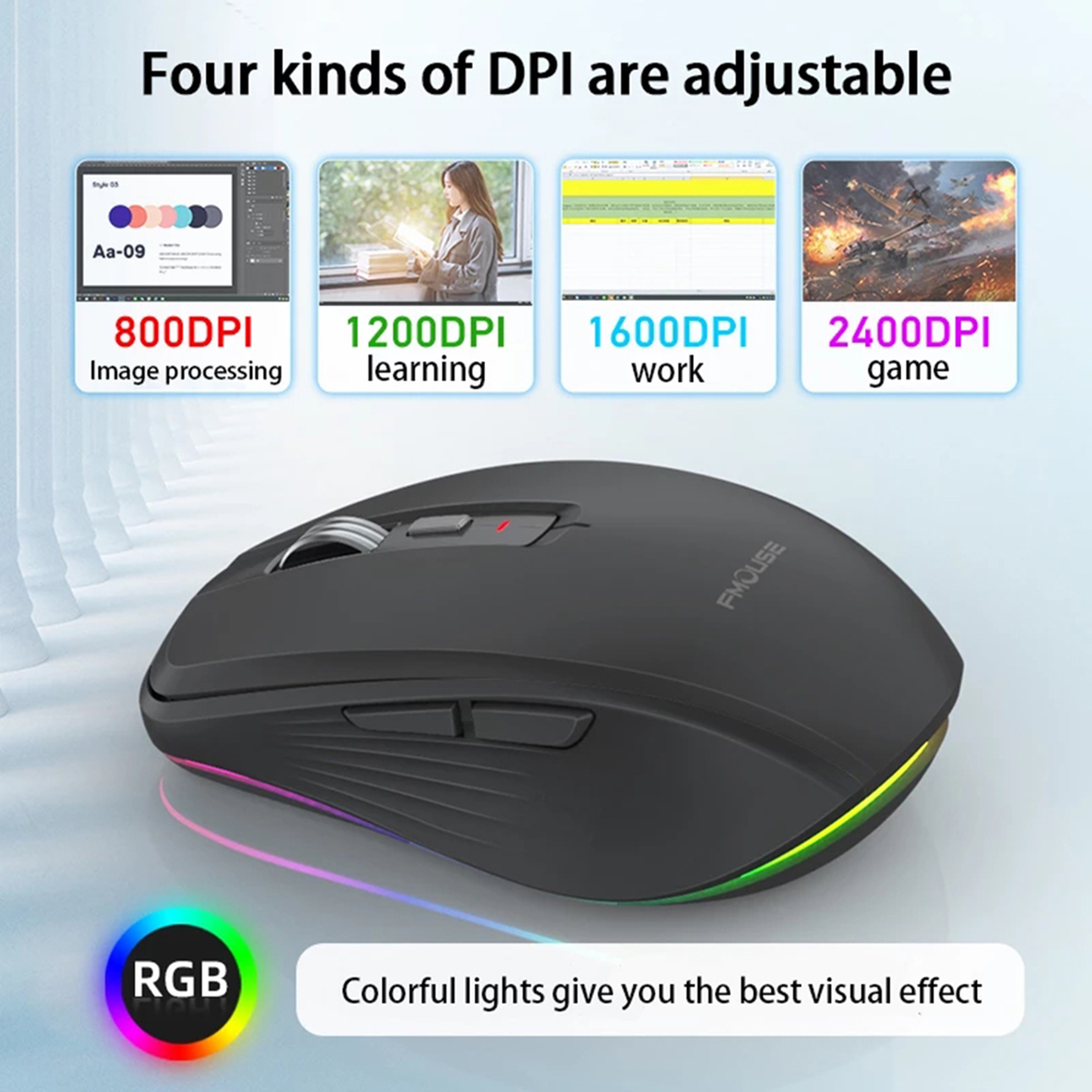 Dual-mode draadloze muis USB2.4G+BT5.1 Type-C oplaadbare gamingmuis Ergonomisch 2400 DPI met RGB-lichtmuizen