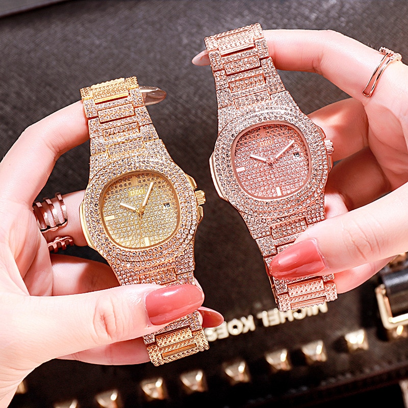 Topp luksus dame armbånd klokke krystall armbåndsur dame klokker kjole dame kvarts klokke dropshiping reloj mujer