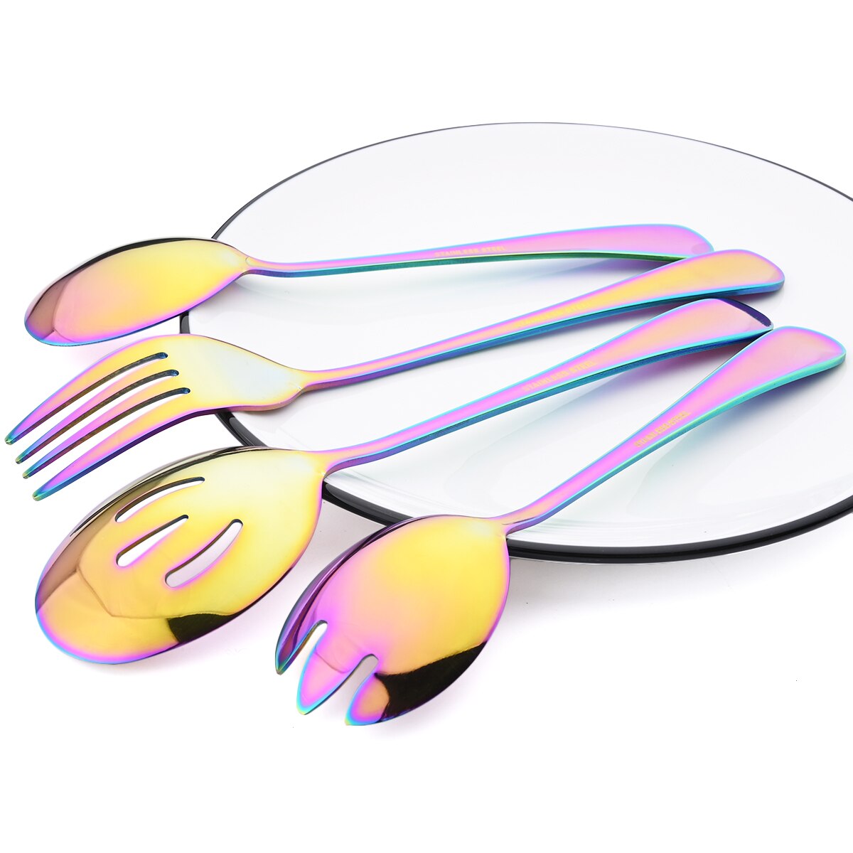 2Pcs Rose Stainless Steel Cutlery Set Salad Spoon Fork Dinnerware Set Salad Spoon Serving Spoon Fork Set Kitchen Unique Spoons