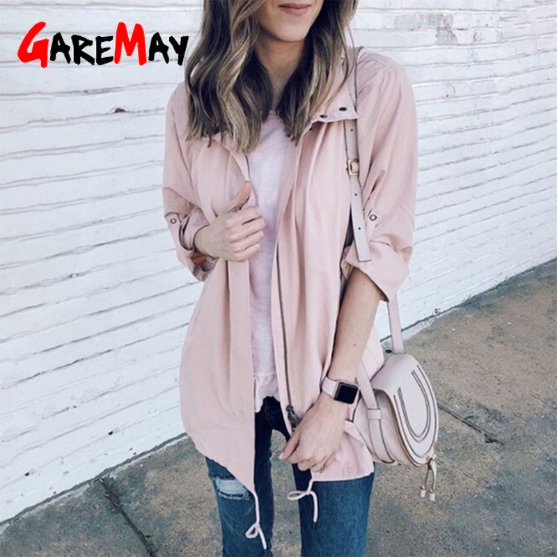 Spring Autumn Rain Coats and Jackets Women Sportswear Solid Hooded Windproof Loose Outdoor Jacket Windbreaker Female