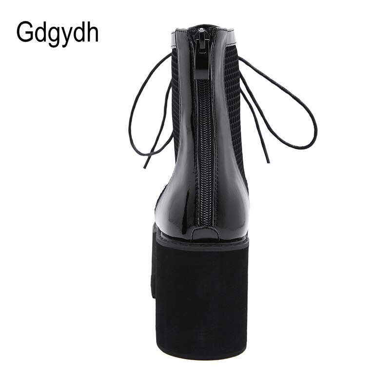 Gdgydh, zapatos góticos para mujer, botas de plataforma para mujer, tacones altos, encaje, malla Blace, transpirable, charol, de Cuero Botines, tacones gruesos