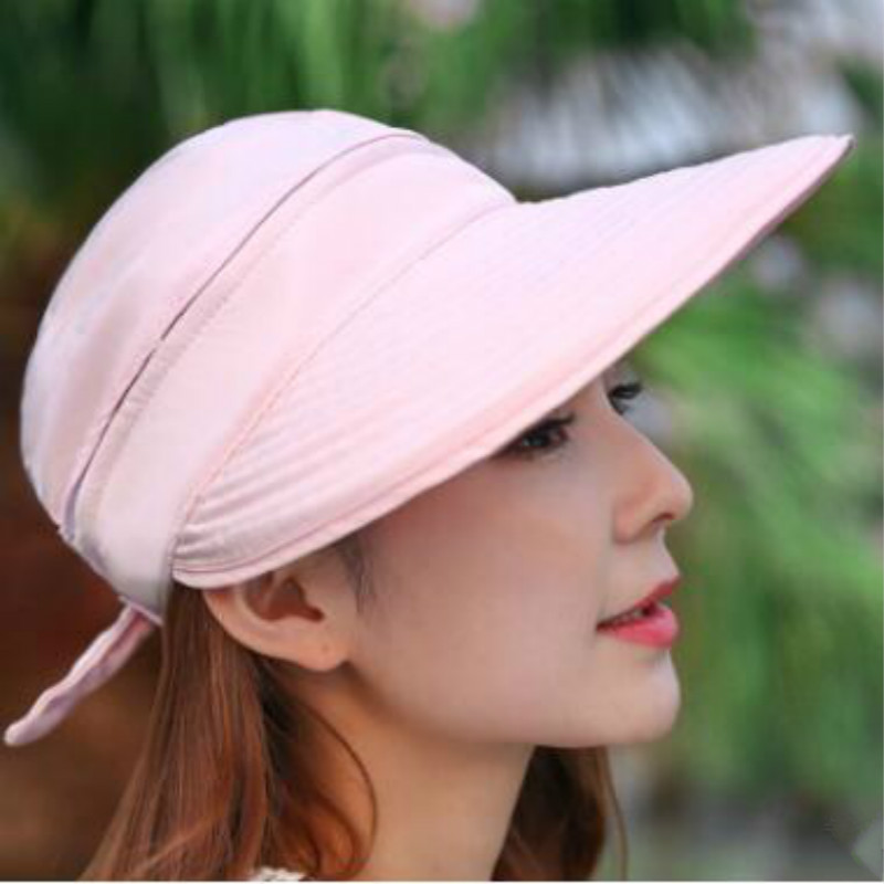 Viseras de verano de primavera a la , gorras plegables de ala ancha para el sol, sombreros de playa removibles para mujeres, sombrero femenino Femae Panamá: Rosa
