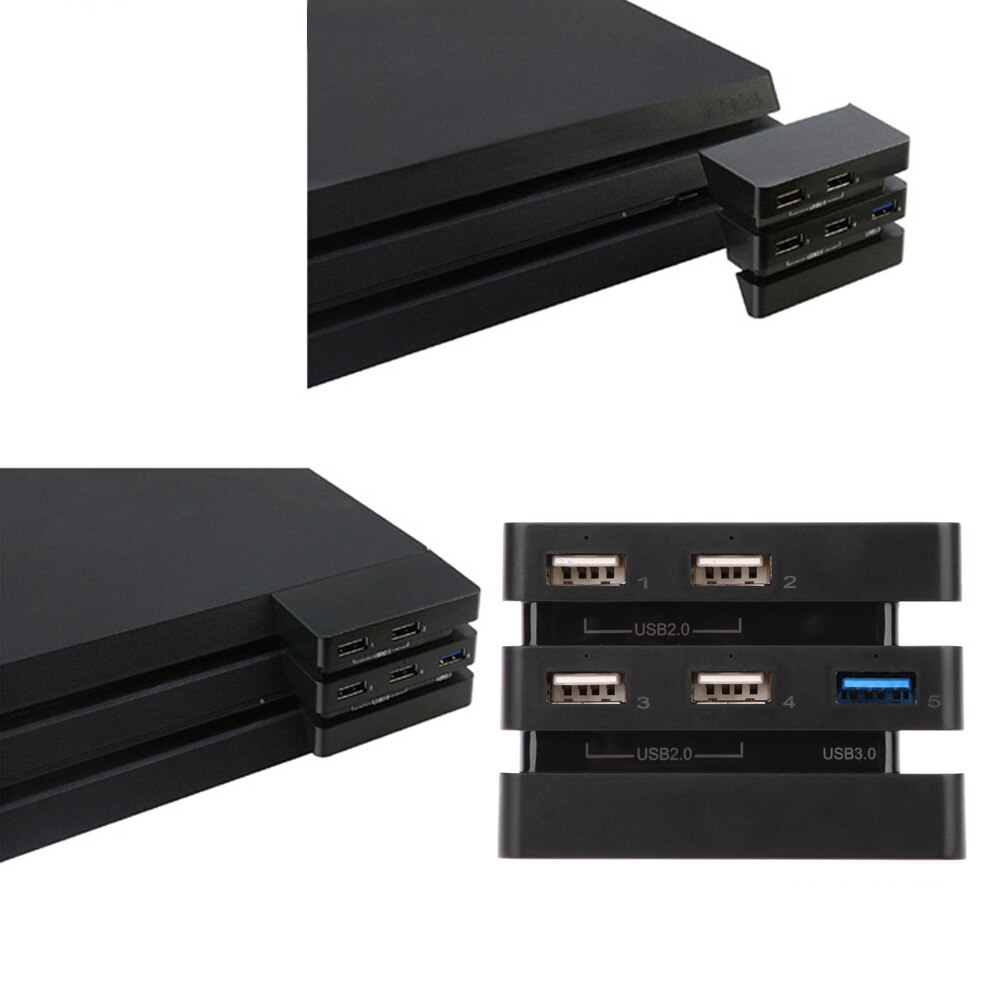 Accesorios de Hub para PS4 Pro, extensión de 5 puertos USB 2,0, carga para juegos duradera con adaptador de indicador LED, 1 consola USB 3,0