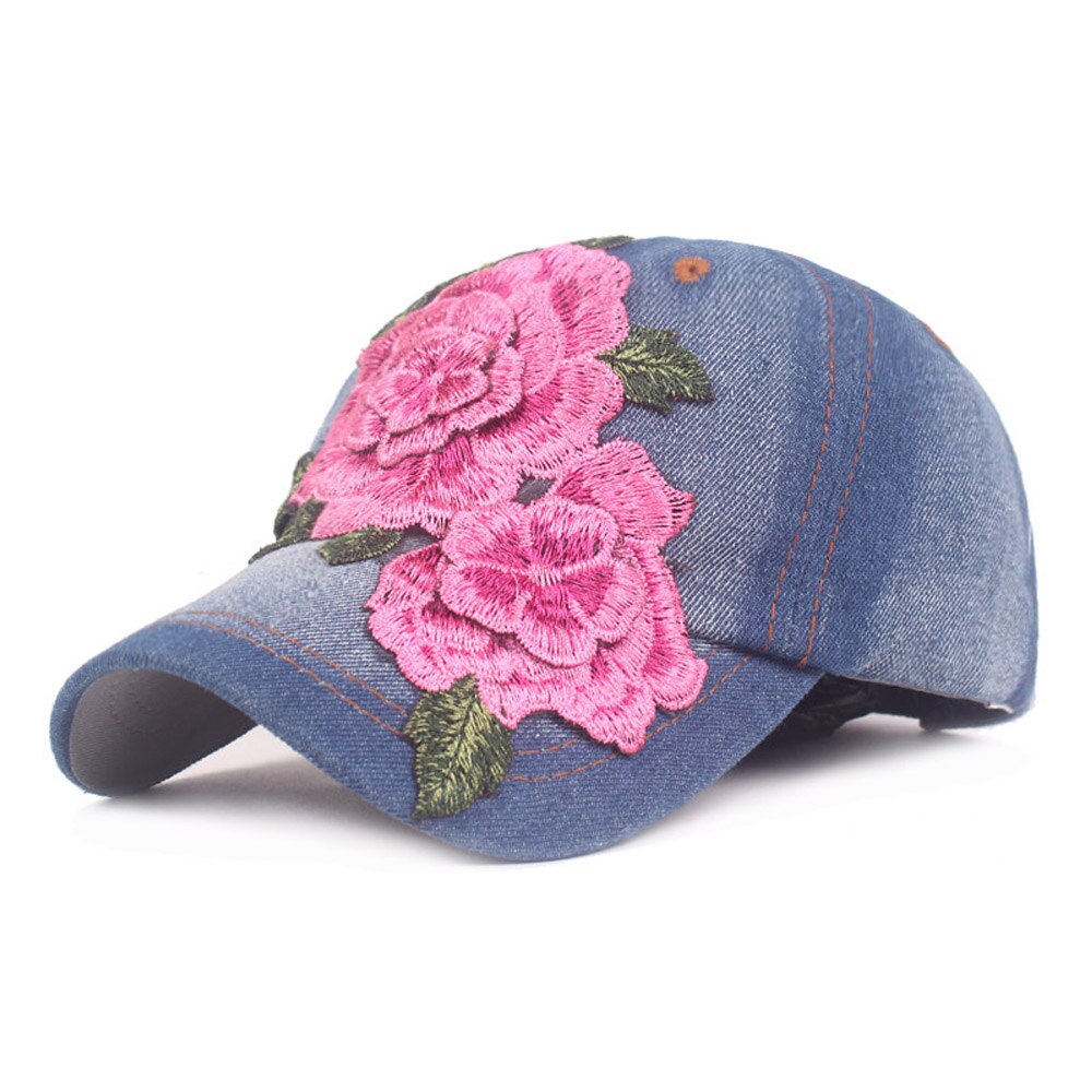 Feminino floral denim clássico boné chapéu de beisebol casual ajustável cowboy chapéus hatcs0407: Hot Pink