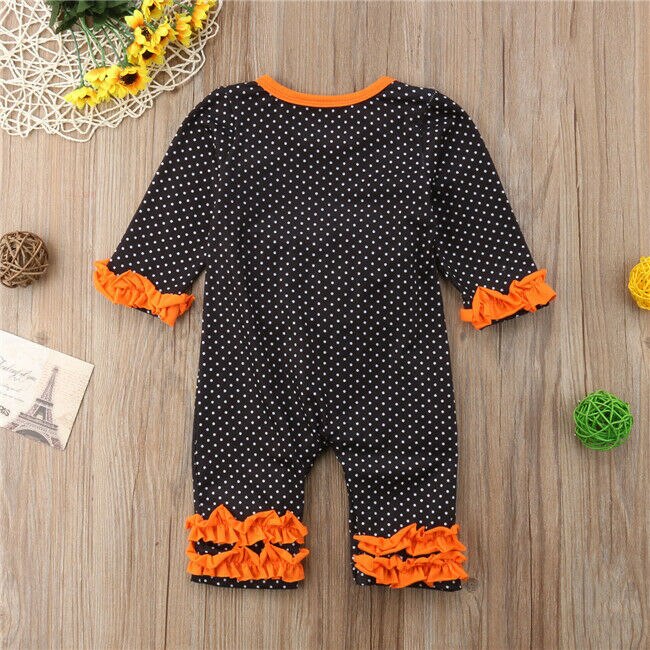 Halloween Toddler Baby Pumpkin Romper Girl Boy Polka Dots Harem Romper Long Sleeve Jumpsuit Playsuit Clothes Autumn Winter