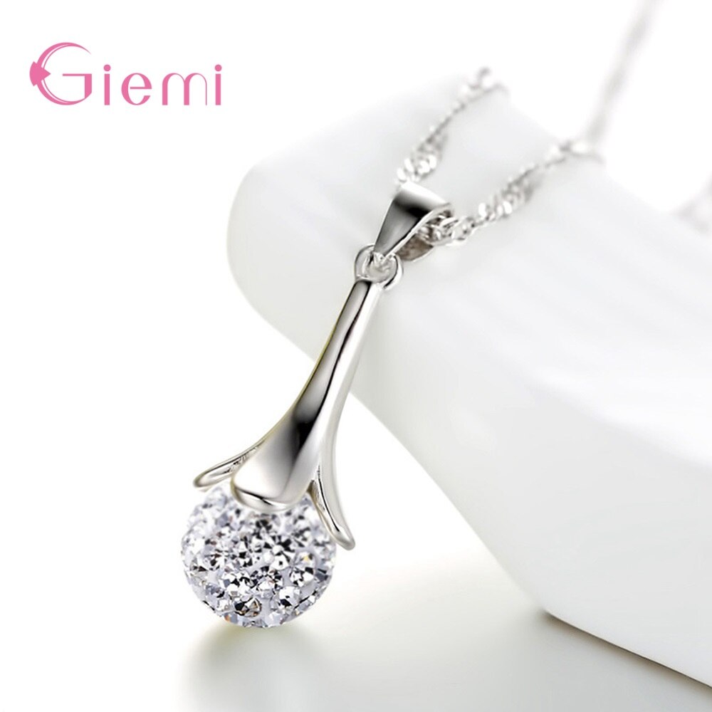 Shinning balle pendentif colliers boucles d'oreilles ensemble de bijoux femmes 925 en argent Sterling chaîne colliers pour la fête de mariage