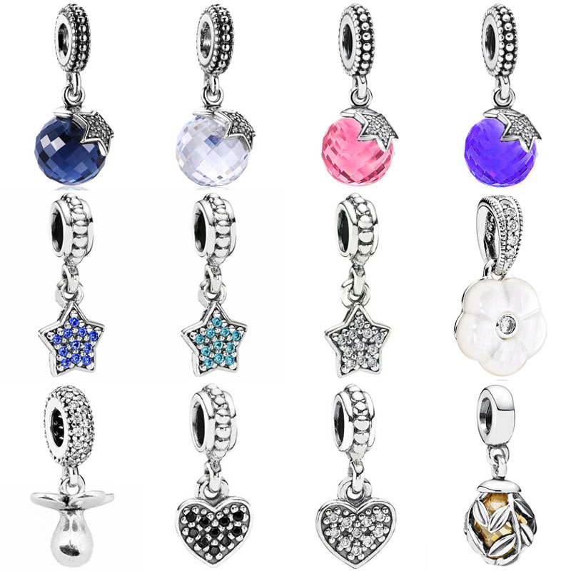 Pendentif à breloques en argent Sterling 925, lanternes en forme de cœur, de lune, d'étoile, de fleur, perles adaptées à un Bracelet de bijoux à la , DIY