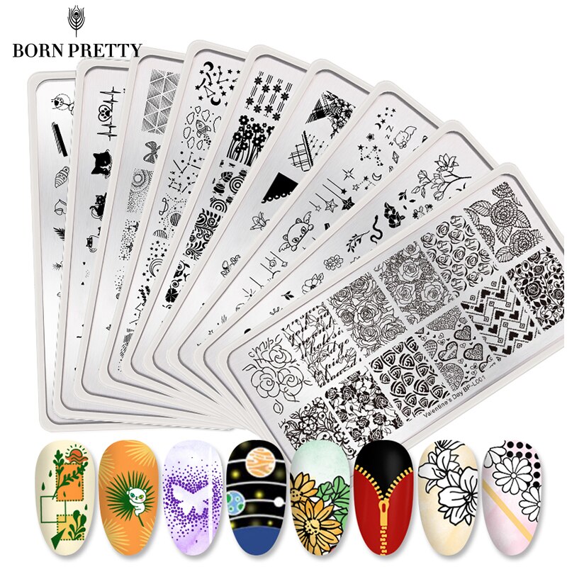 Geboren Pretty Nail Stempelen Platen Set Bloem Gemetory Diy Afbeelding Afdrukken Stencil Tool Nail Stempelen Template Met Stamper