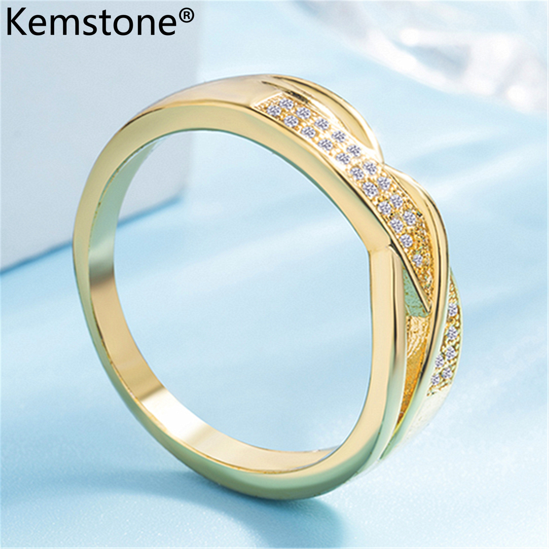 Kemstone Creatived Engagemnet Ring Copper Gold Silver Plated Ring for Women's Jewelry