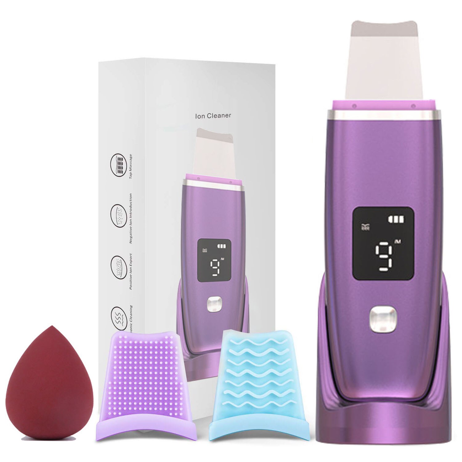 Ultrasonic Skin Scrubber Deep Cleaner Vibration Face Spatula Blackhead Remover Facial Scrubber Shovel Clean Cavitation Peeling: with box purple