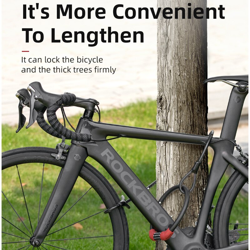 ROCKBROS Bike Lock Five-digit Code Anti-theft 1.72CM Bold 87CM Steel Cable Password Lock PVC Wrapped Lock MTB Road Accessories