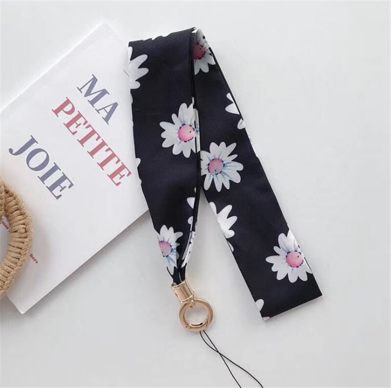 Lanière de foulard florale pour le cou de téléphone sangles de téléphone portable lanière de chaîne de téléphone longue clé de carte d'identité USB caméra MP3 clé de Badges suspendus: E