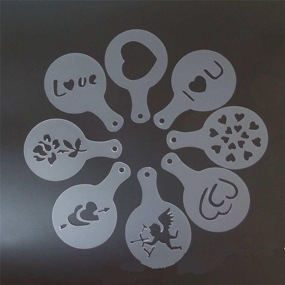 8pcs/set Coffee Latte Art StencilPopular 8* Valentine Xmas Cake Cappuccino Stencils Cookie Latte Coffee Mold heart