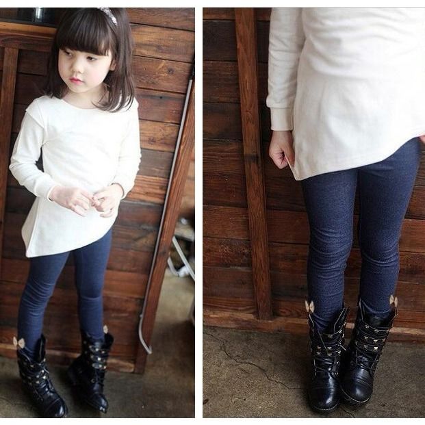 2021 di alta qualità spessa calda inverno primavera autunno imitazione Jean Bow ragazze Leggings pantaloni per bambini pantaloni per bambini