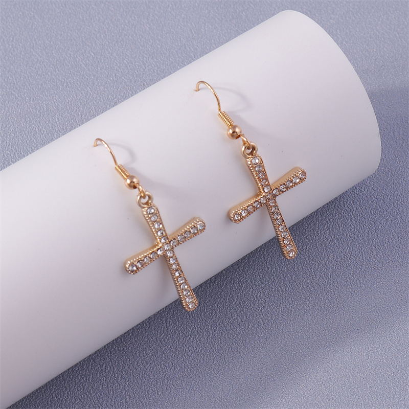 Boucles d'oreilles pendantes en croix de cristal pour femmes, alliage gothique, crochets pendants, fête de filles, de bijoux de , mignon: PALLADIUM